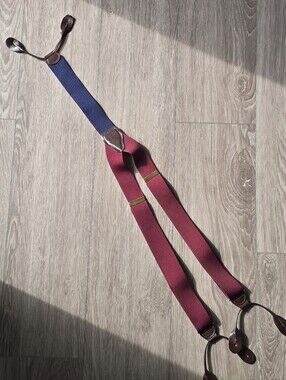 Vintage C&S West Germany Burgundy Button Suspenders Leather Tabs Braces